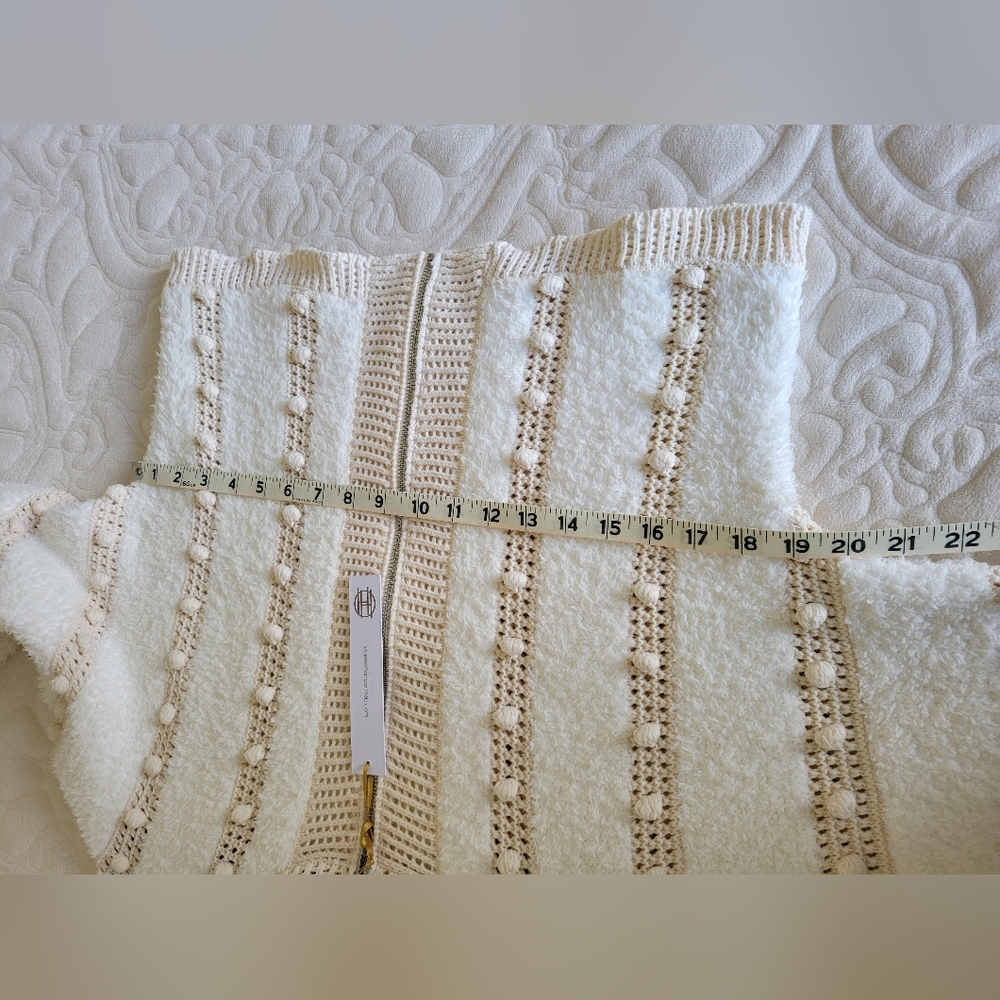 House Of Harlow Pom Pom In Cream Zip Cardigan Size Xs - Picture 6 of 7
